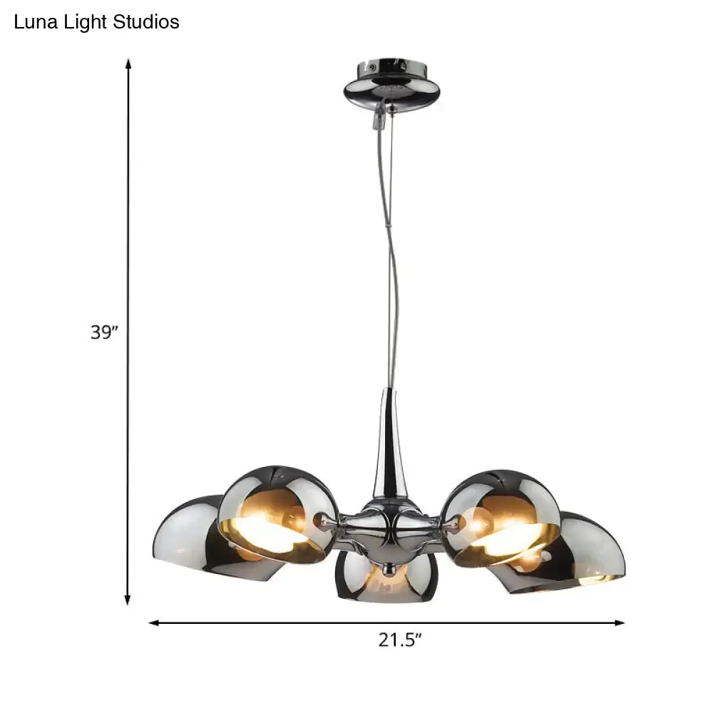 Postmodern Chrome Bowl Chandelier - 3/5 Lights Mirror Glass Pendant Ceiling Light for Dining Room