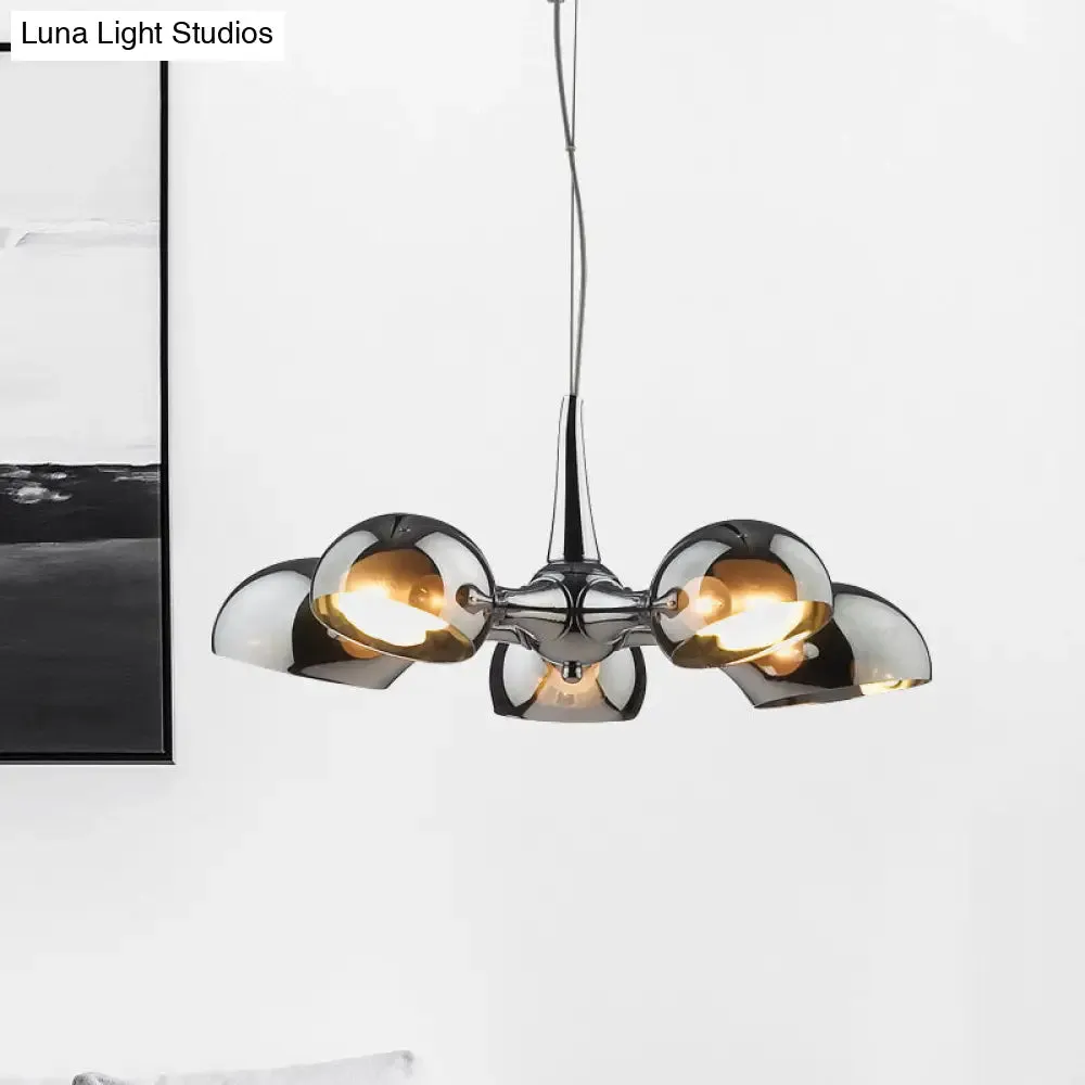 Postmodern Chrome Bowl Chandelier - 3/5 Lights Mirror Glass Pendant Ceiling Light for Dining Room