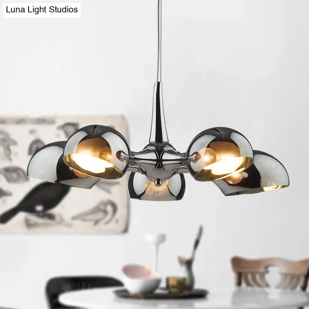 Postmodern Chrome Bowl Chandelier - 3/5 Lights Mirror Glass Pendant Ceiling Light for Dining Room