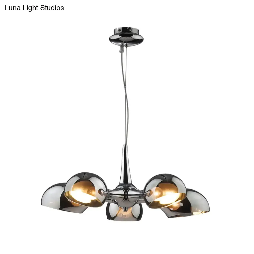 Postmodern Chrome Bowl Chandelier - 3/5 Lights Mirror Glass Pendant Ceiling Light for Dining Room