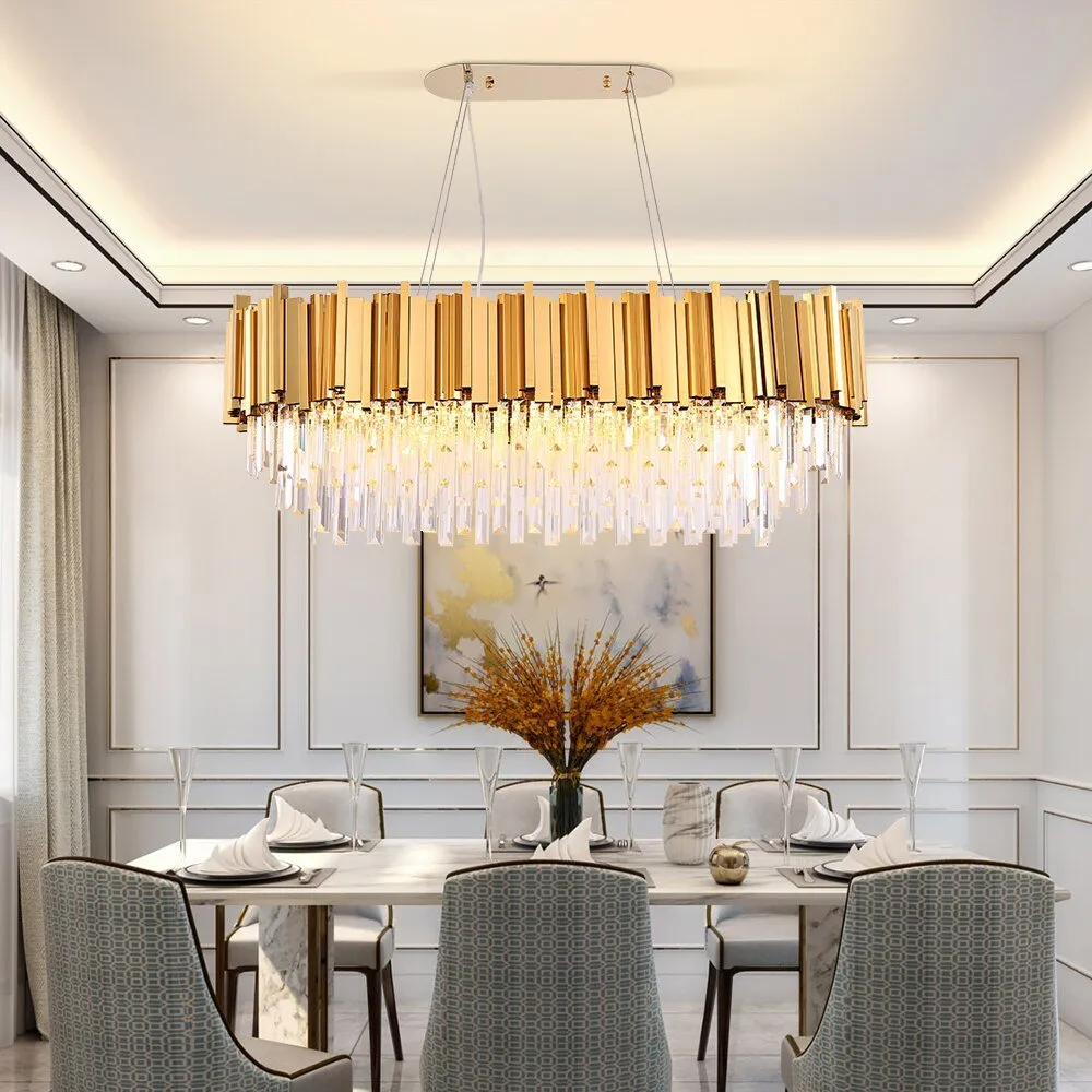 Rectangle Modern Gold Chandelier For Dining Room Hanging Lamp Kitchen Chandeliers Light Fixtures