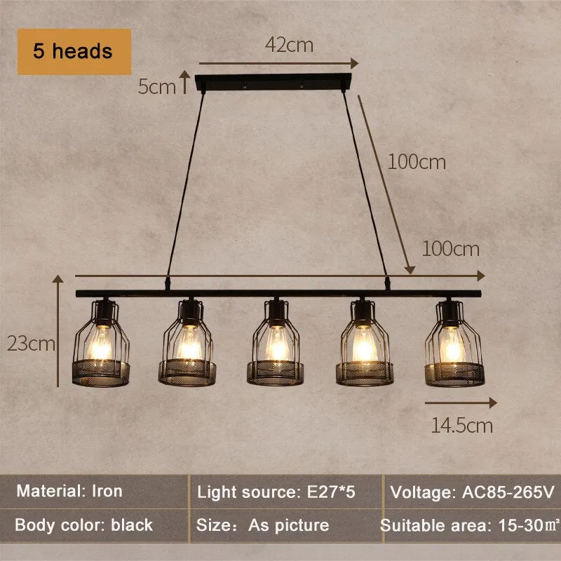 Retro Loft Chandelier 3 Heads 4 Heads 5 Heads Industrial Style Living Room Bedroom Coffee Shop Dining Room Pendant Lamp Black