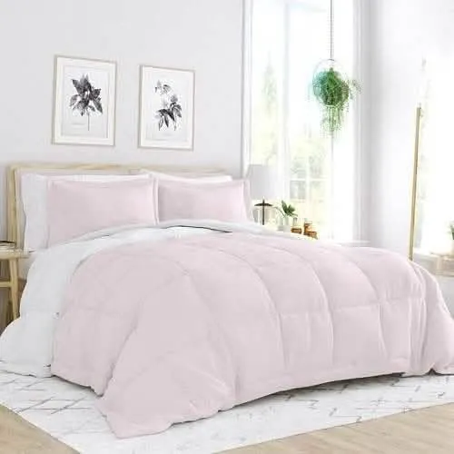 Reversible Blush Pink Microfiber Comforter Set - 3-Piece King/Cal King Bedding Ensemble