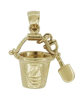 Sand Pail and Shovel Movable Charm in 14 Karat Gold