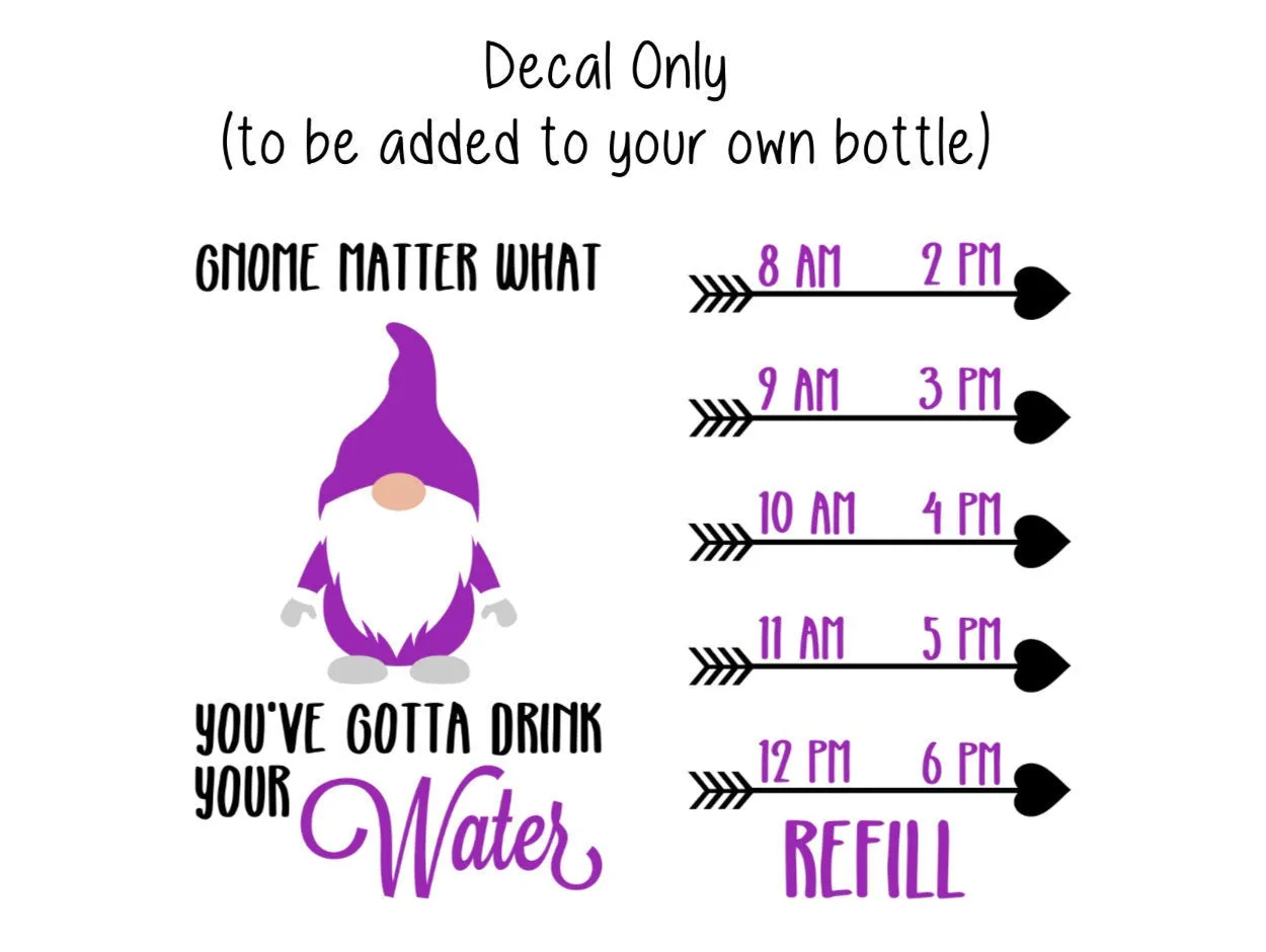 Scandinavian Gnome Water Tracker Decal, Gnome Bottle Decal, Water Tracker, Decal Only, Water Tumbler Decal, Personalized Decal, Gnome Decal