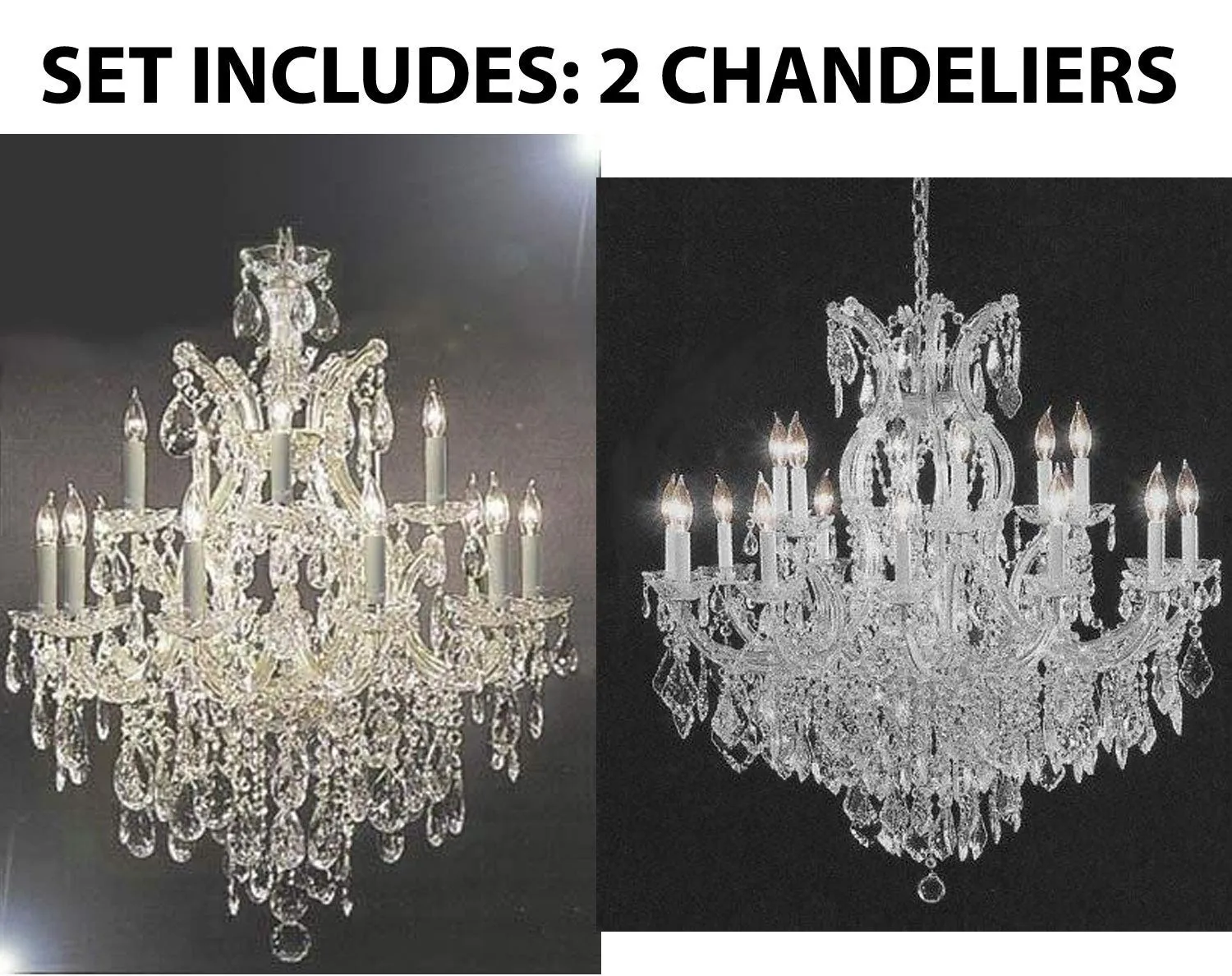 Set of 2-1 Chandelier Crystal Lighting Chandeliers - Great for The Dining Room, Foyer, Living Room! H30 X W28 and 1 Chandelier Crystal Lighting Empress Crystal (TM) H38" W37" - CS/21532/12 1   CS/1/21510/15 1