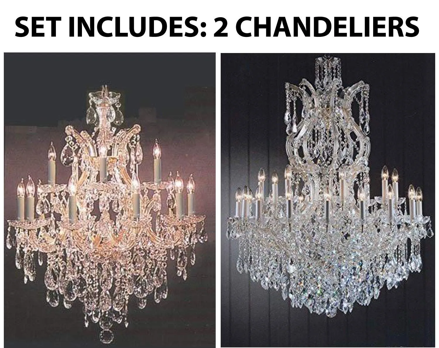 Set of 2-1 Chandelier Crystal Lighting H30" X W28" and 1 Maria Theresa Chandelier Crystal Lighting Chandeliers Dressed with Empress Crystal (Tm) H 50" W 37" - Antique French Gold Color - 21532/12 1   CG/2232/24 1