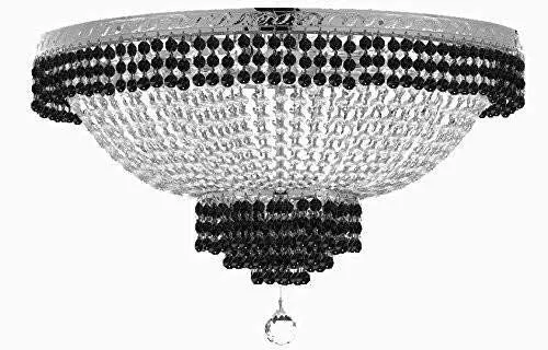 Set of 2-1 French Empire Crystal Chandelier Lighting Trimmed w/Jet Black Crystal! H36" X W30" and 1 Flush French Empire Crystal Chandelier Lighting Trimmed w/Jet Black Crystal! H18" X W24" - B79/CS/870/14   B79/CS/FLUSH/870/9