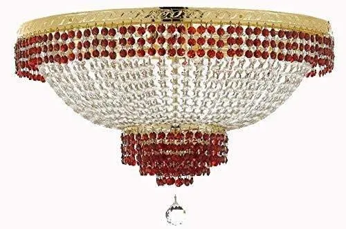 Set of 2-1 Moroccan Style French Empire Crystal Chandeliers Lighting Trimmed w/Ruby Red Crystal! H36 W30 and 1 Flush French Empire Crystal Chandelier Lighting Trimmed w/Ruby Red Crystal! H21 W30 - B74/CG/870/14   B74/CG/FLUSH/870/14