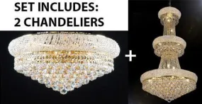 Set Of 2 - French Empire Crystal Chandelier H50" X W30" - Perfect For An Entryway Or Foyer   Flush Empire Crystal Chandelier Lighting 15X24 - 1Ea-A93-541/24 1Ea-F93-Flush/542/15