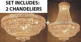 Set Of 2 - French Empire Crystal Chandelier Lighting H26" X W23"   French Empire Crystal Flush Chandelier Lighting H 16" W 23" - Good For The Dining Room Foyer Hallway Bedroom Kitchen - 1Ea-F93-448/9 1Ea-F93-Flush/448/9