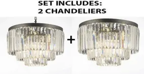 Set Of 2 - Palladium Crystal Glass Fringe 3-Tier Chandelier Lighting H 21.5" W 19.75"   Palladium Empress Crystal (Tm) Glass Fringe 3-Tier Flush Chandelier Lighting H 21.5" W 19.75" - 1Ea-G7-1100 1Ea-G7-Flush/1100/9