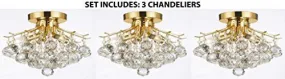 Set Of 3 - Gold Finish Crystal Chandelier With 3 Lights Lighting - 3EA-CG/26062/4