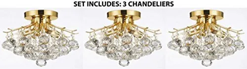 Set Of 3 - Gold Finish Crystal Chandelier With 3 Lights Lighting - 3EA-CG/26062/4