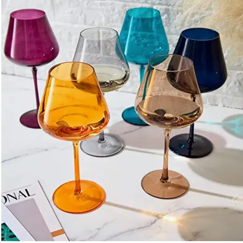 Set of 6-Jewel Toned Crystal Wine Glass Set