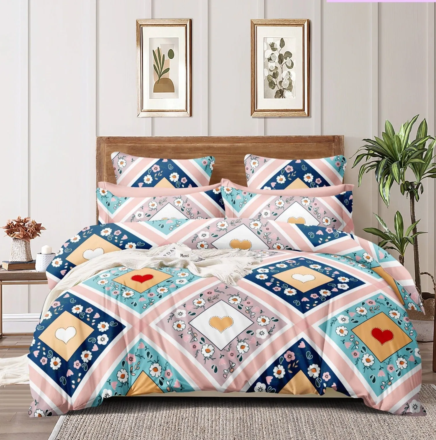 Soft Ac Comforter Set New Heart Design  ( 4 pc Set,King size)