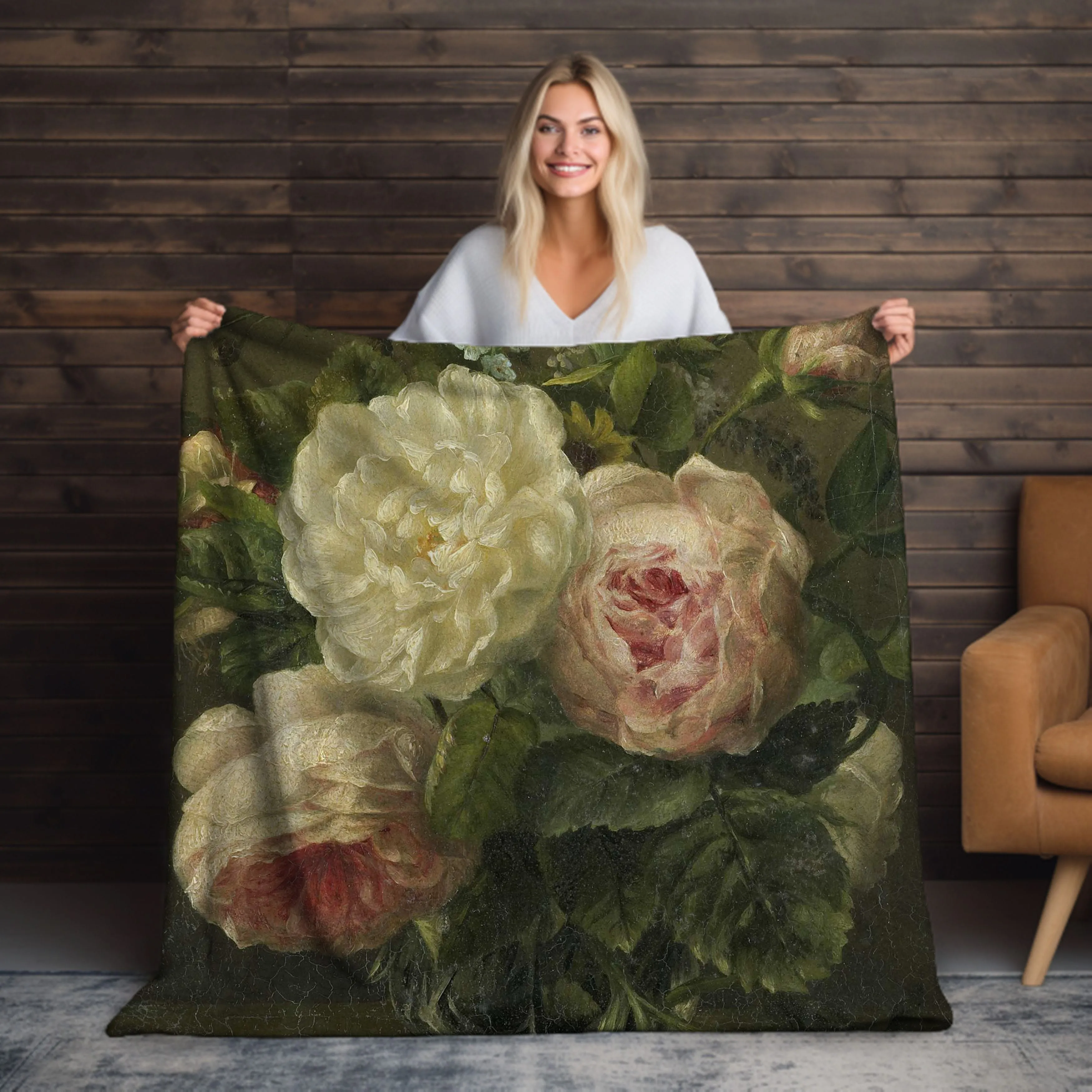 Still Even Floral Velveteen Throw Blanket