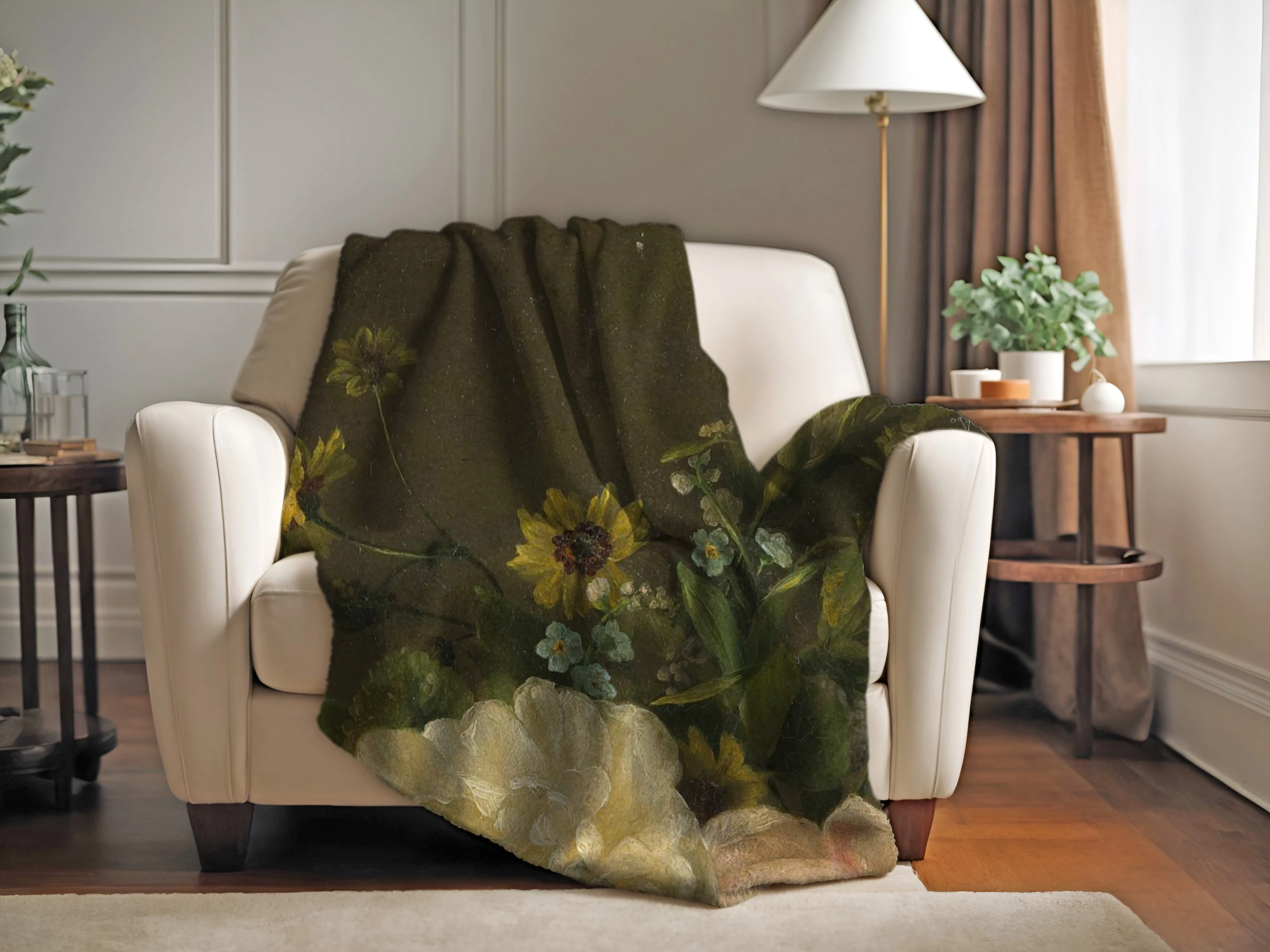 Still Even Floral Velveteen Throw Blanket