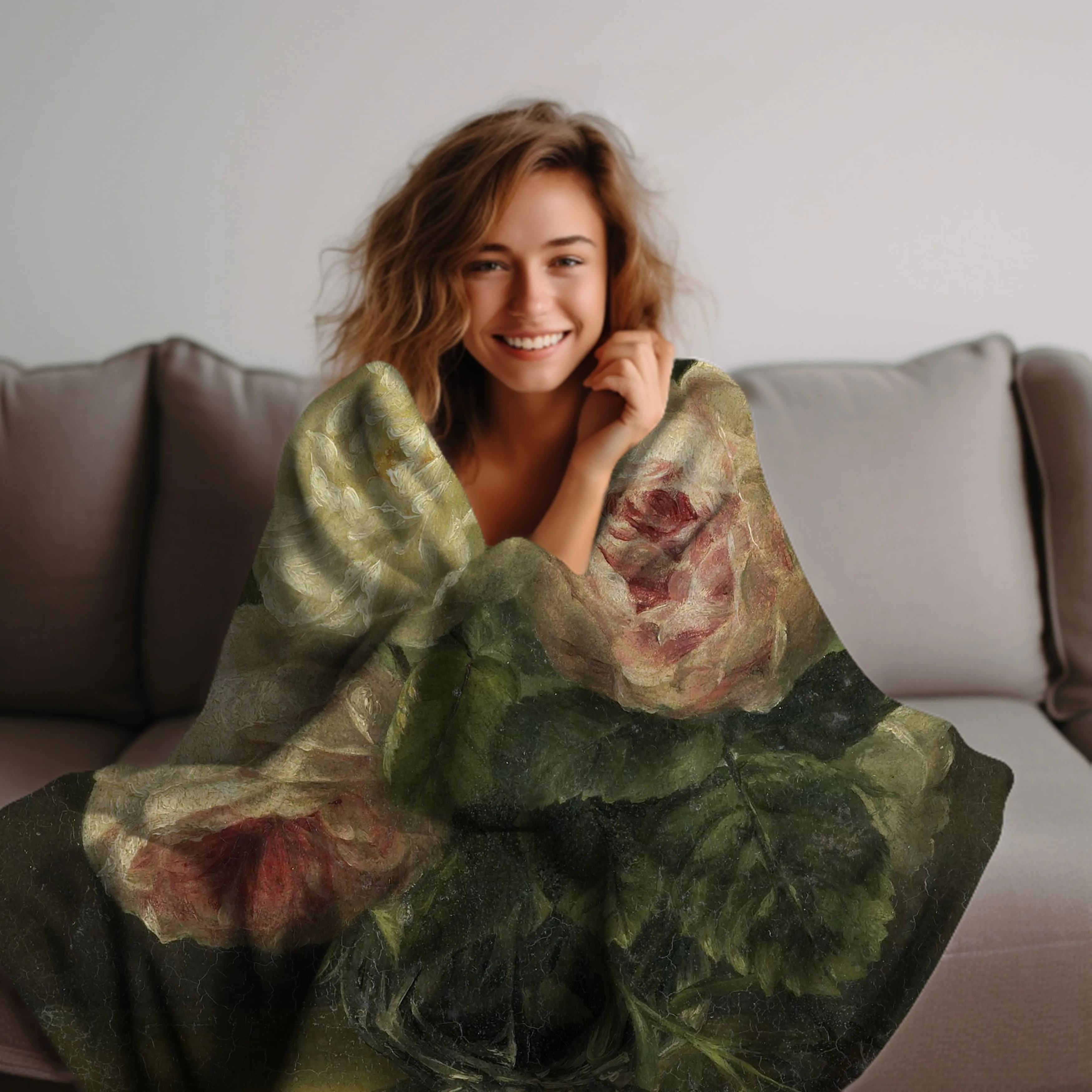 Still Even Floral Velveteen Throw Blanket