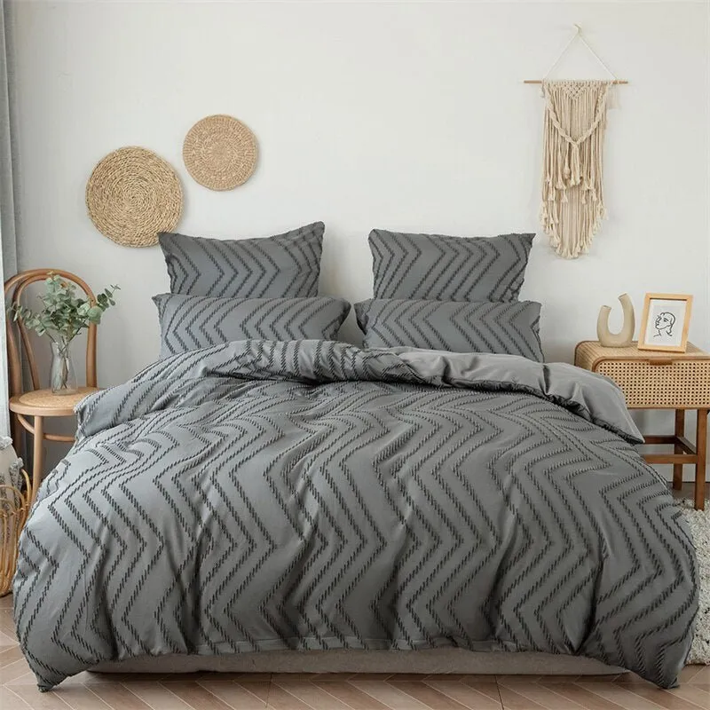 Stripe Cut Flowers Bed Sets Duvet Cover with Pillow Cases