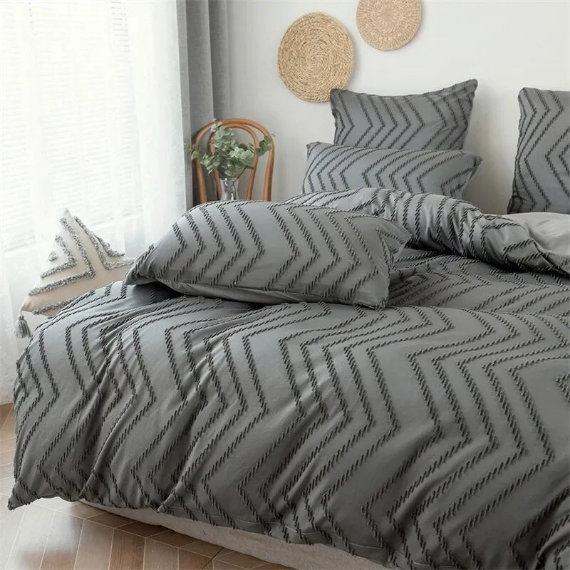 Stripe Cut Flowers Bed Sets Duvet Cover with Pillow Cases