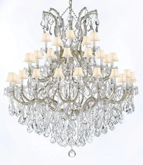 Swarovski Crystal Trimmed Chandelier Large Foyer / Entryway Maria Theresa Crystal Chandelier Lighting W/White Shade H 60" W 52" - Gb104-Whiteshade/B12/2756/36 1Sw