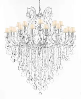 Swarovski Crystal Trimmed Chandelier Lighting Chandeliers H59"XW46" Great for The Foyer, Entry Way, Living Room, Family Room and More! w/White Shades - A83-B12/WHITESHADES/CS/2MT/24 1SW