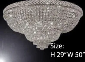 Swarovski Crystal Trimmed Chandelier Silver French Empire Crystal Flush Basket Chandelier H 29" W 50" - G93-Flush/Cs/448/48Sw