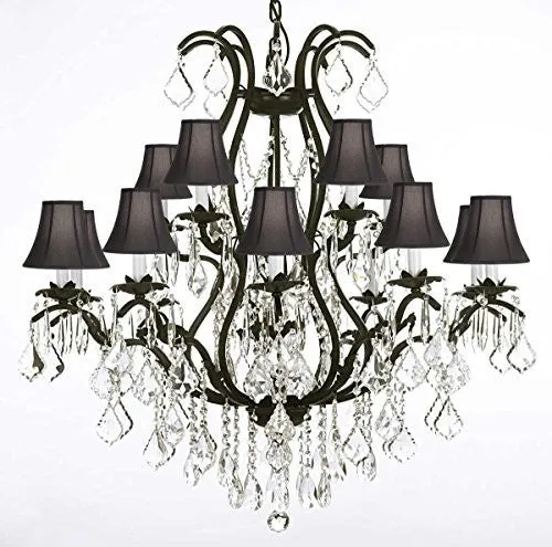 Swarovski Crystal Trimmed Chandelier Wrought Iron Chandelier Crystal Chandeliers Lighting H36" X W36" With Shades - A83-Blackshades/3034/10 5 Sw