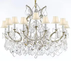 Swarovski Crystal Trimmed Maria Theresa Chandelier Crystal Lighting Chandeliers Lights Fixture Pendant Ceiling Lamp For Dining Room Entryway Living Room With Large Luxe Crystals H28" X W37" - A83-Cg/B89/Whiteshades/21510/15 1Sw