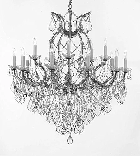 Swarovski Crystal Trimmed Maria Theresa Chandelier Lights Fixture Pendant Ceiling Lamp For Dining Room Entryway Living Room Dressed With Large Luxe Crystals H38" X W37" - A83-B90/Silver/21510/15 1Sw