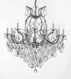 Swarovski Crystal Trimmed Maria Theresa Chandelier Lights Fixture Pendant Ceiling Lamp For Dining Room Entryway Living Room Dressed With Large Luxe Crystals H38" X W37" - A83-B90/Silver/21510/15 1Sw