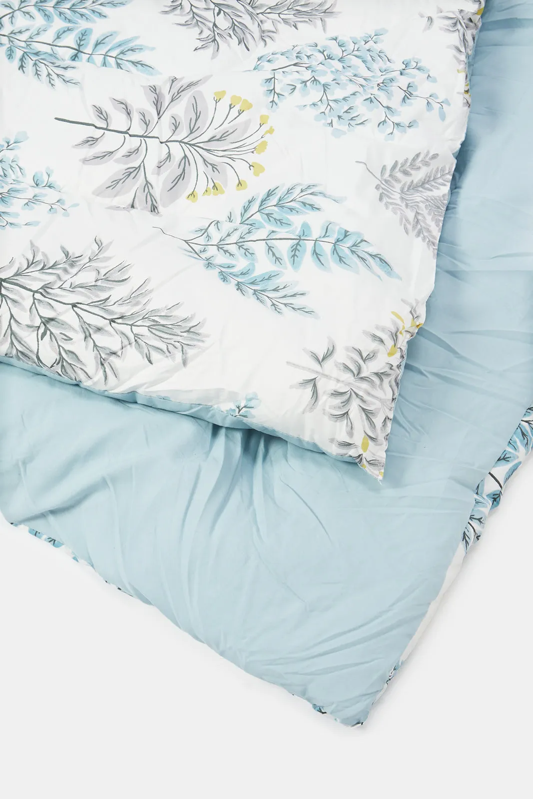 Teal 3 Piece Leaves Printed Comforter Set (Single Size)