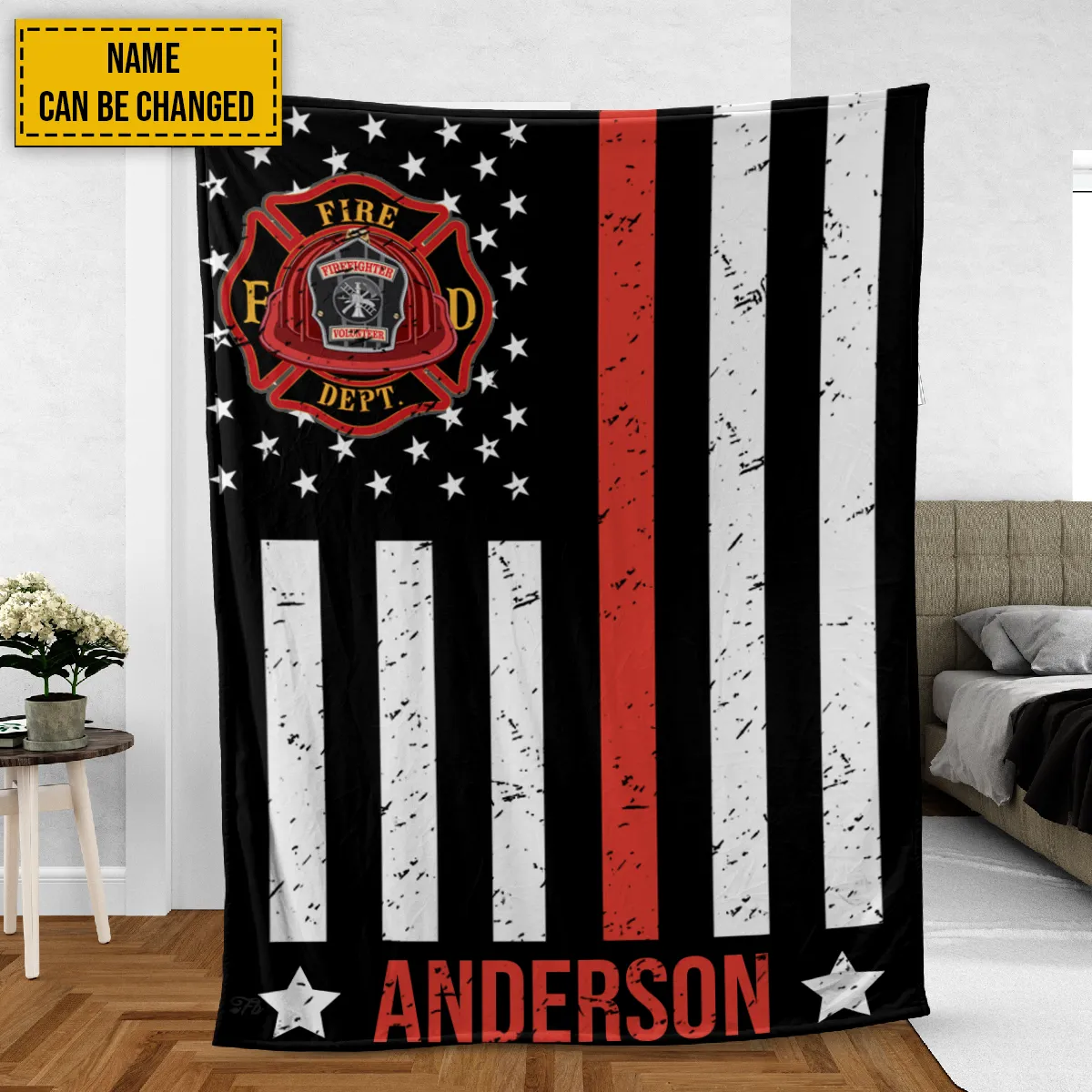 Teesdily | Firefighter Customized Fleece Blanket Fireman Thin The Red Flag Sofa Blankets American Fireman Fleece Throw Blanket Firefighter Gifts