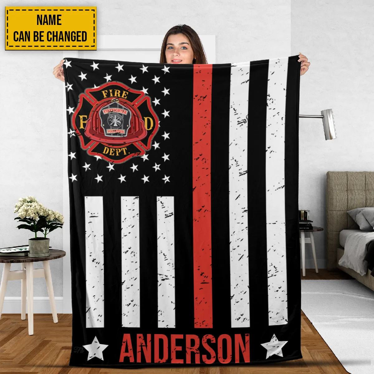 Teesdily | Firefighter Customized Fleece Blanket Fireman Thin The Red Flag Sofa Blankets American Fireman Fleece Throw Blanket Firefighter Gifts