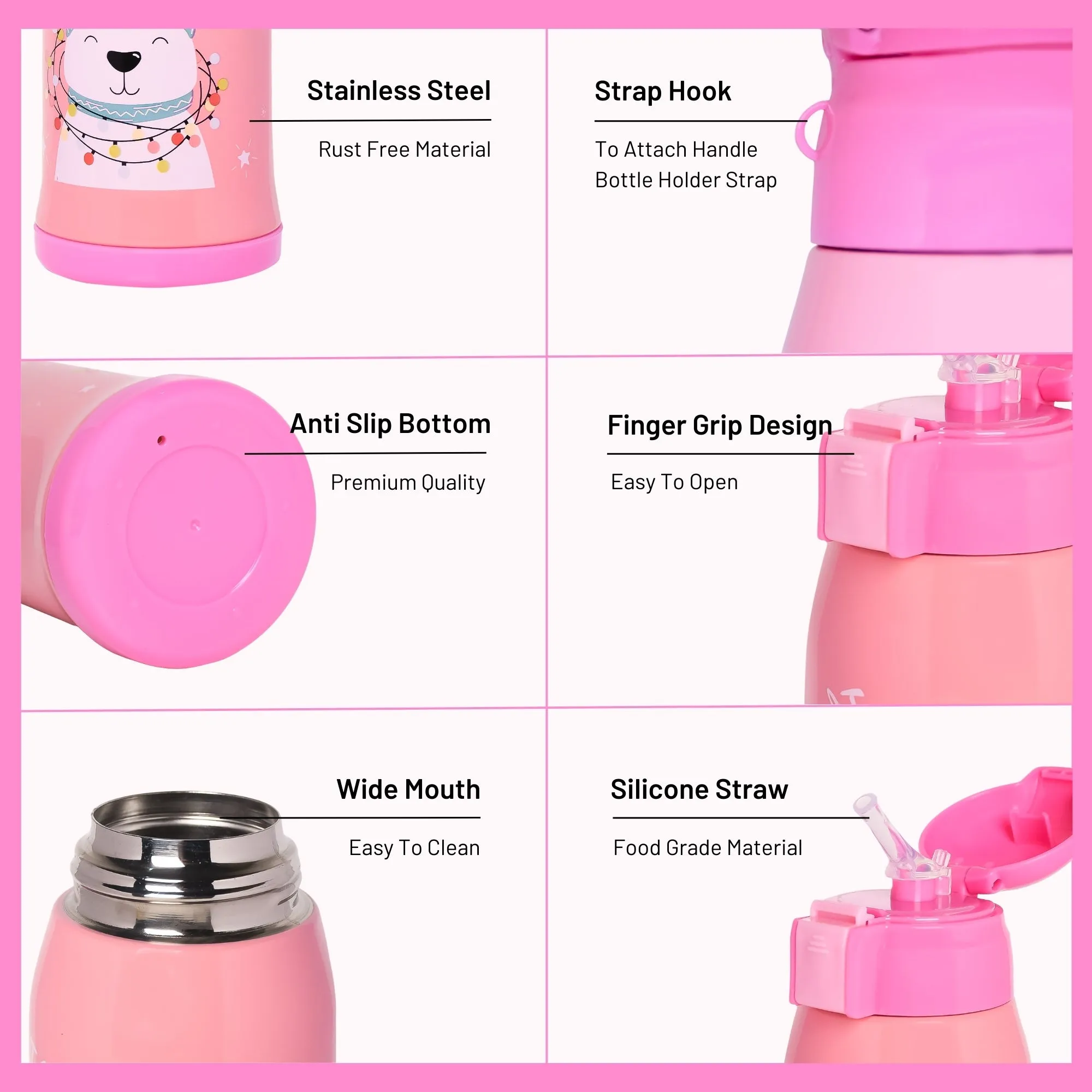 THE LITTLE LOOKERS Stainless Steel Insulated Sipper Bottle for Kids/Sipper School Bottle/Sipper Bottle with Straw/Travelling Water Bottle for Kids with Pop Up Straw (Pink,550ml)