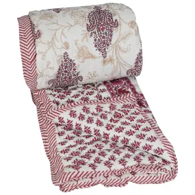 Throw King Jaipuri Hand Print Quilt Printed Reversible Jaipuri Razai Cotton Handmade Floral Quilt, Jaipuri razai, Bedspread Comforter,Dohar- (Maroon)