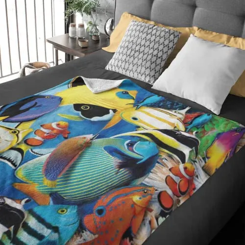 Tropical Fish Fleece Blanket For Bed, 50" X 60" Sealife Fleece Throw Blanket