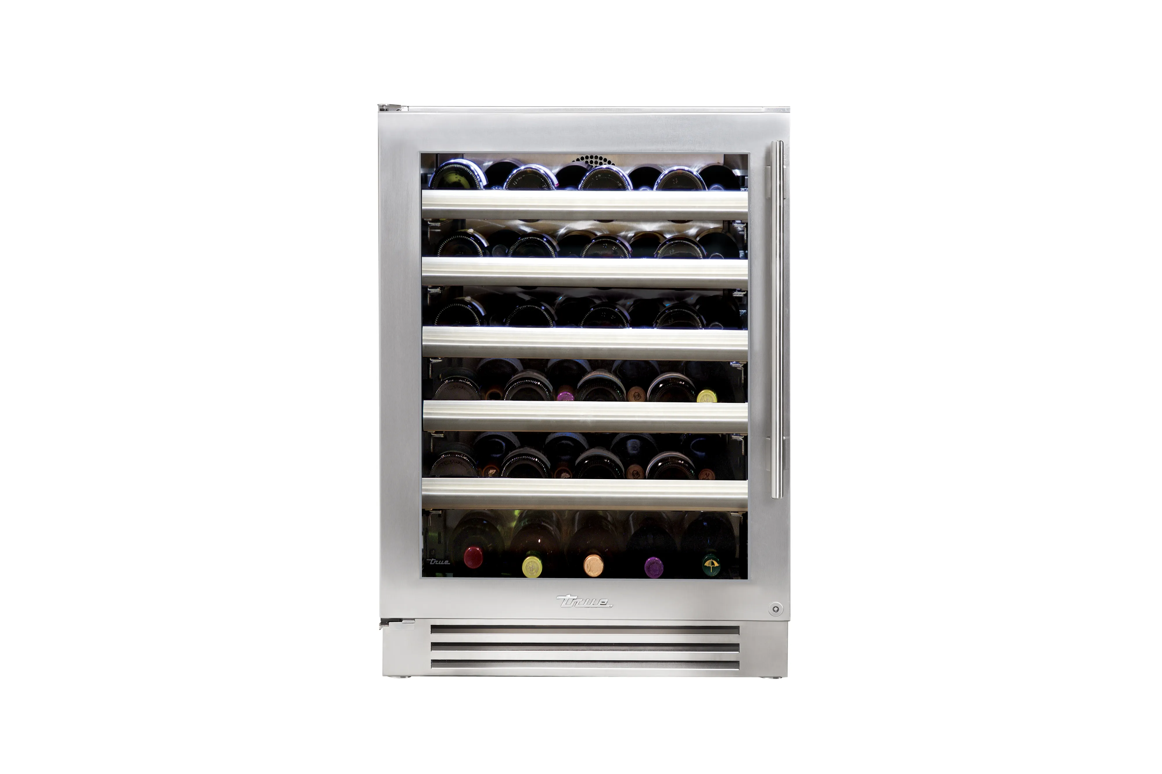 True-Residential TWC-24-L-SG-C Stainless Glass - 5 Pullout Wine, 1 Floor Cradle - Hinge Left (L)