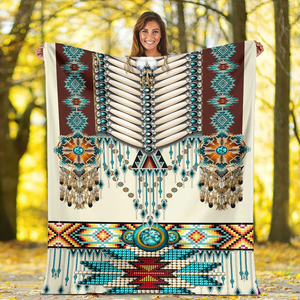 Turiquoise Native Indian Pattern Feather Fleece Blanket WCS