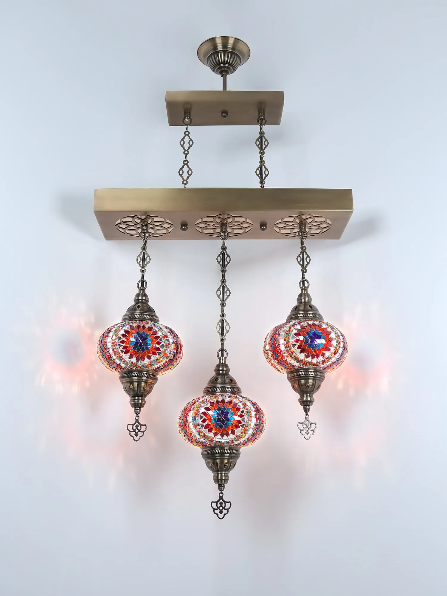 Turkish 3 Globes Mosaic Glass Chandelier Lights