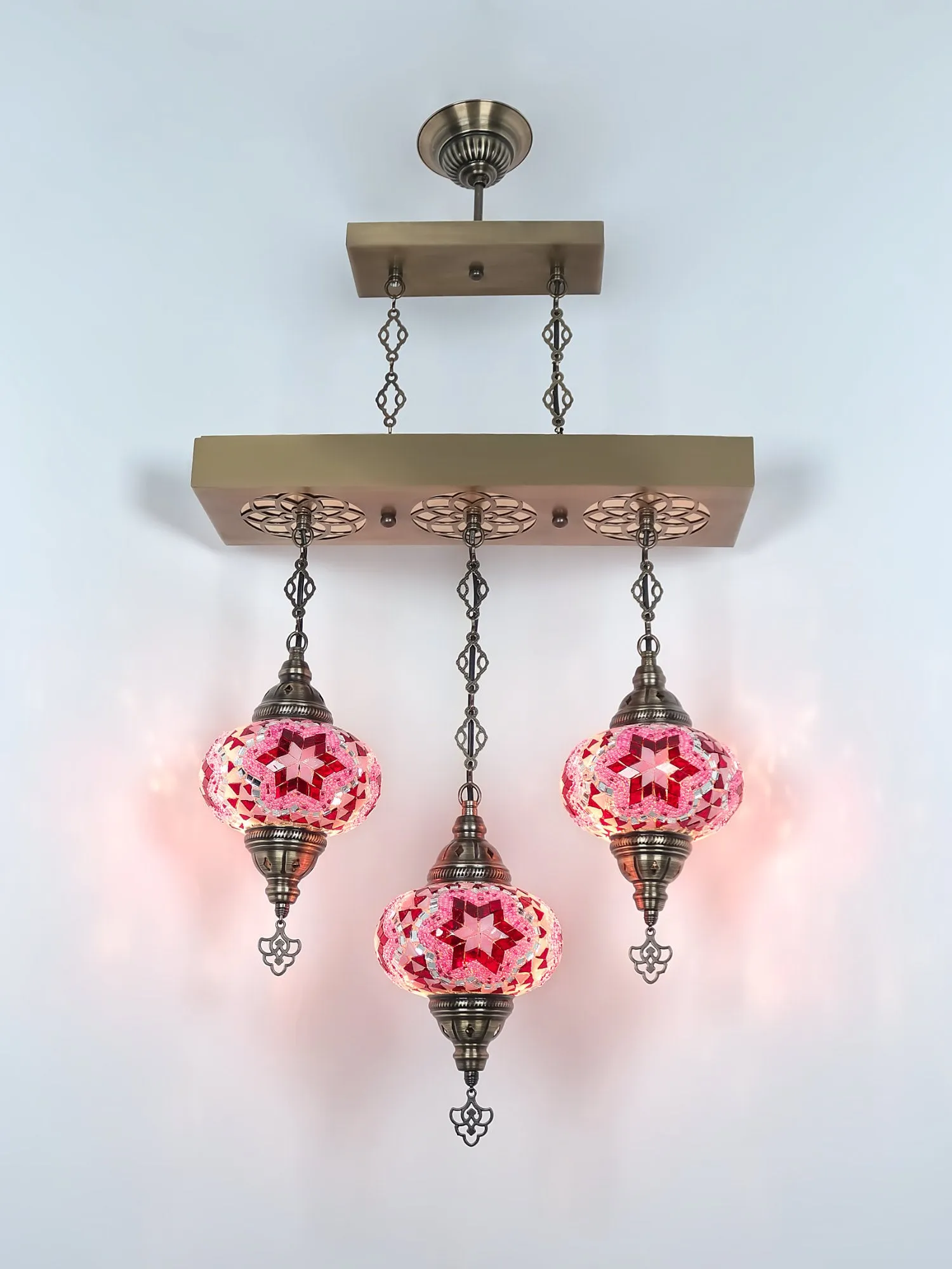 Turkish 3 Globes Mosaic Glass Chandelier Lights