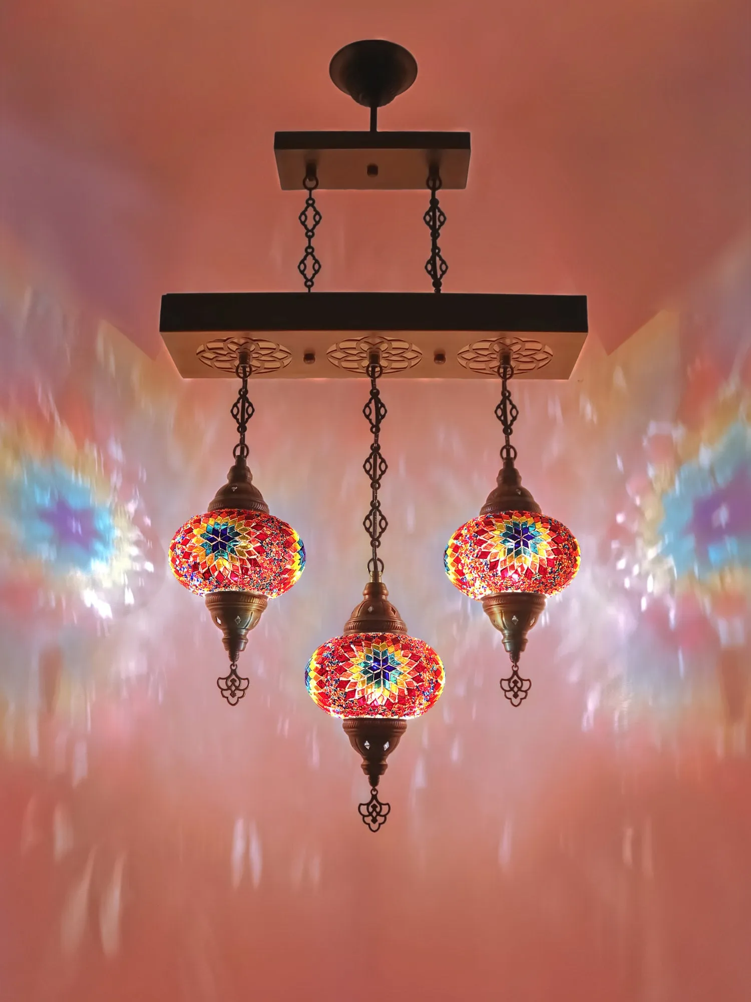 Turkish 3 Globes Mosaic Glass Chandelier Lights