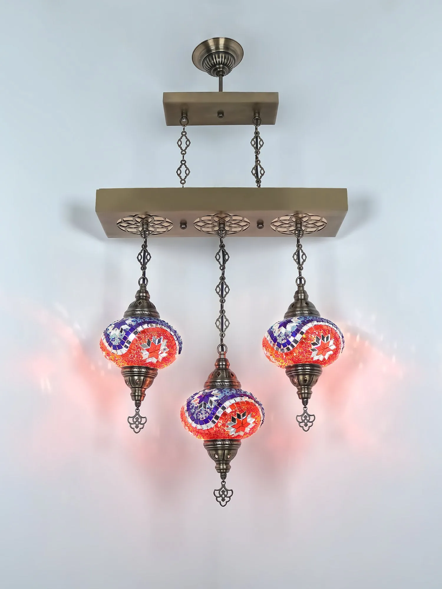 Turkish 3 Globes Mosaic Glass Chandelier Lights