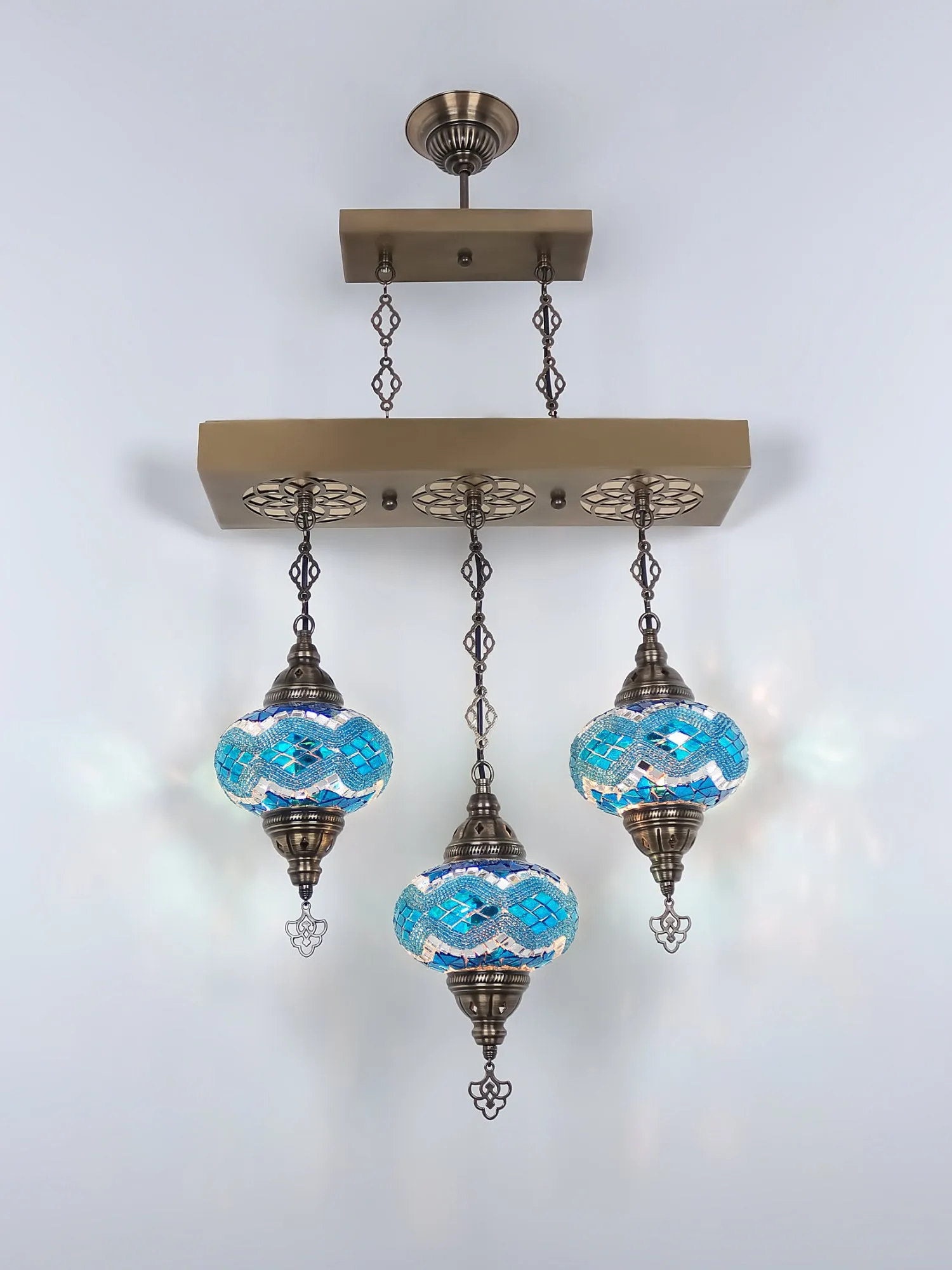 Turkish 3 Globes Mosaic Glass Chandelier Lights