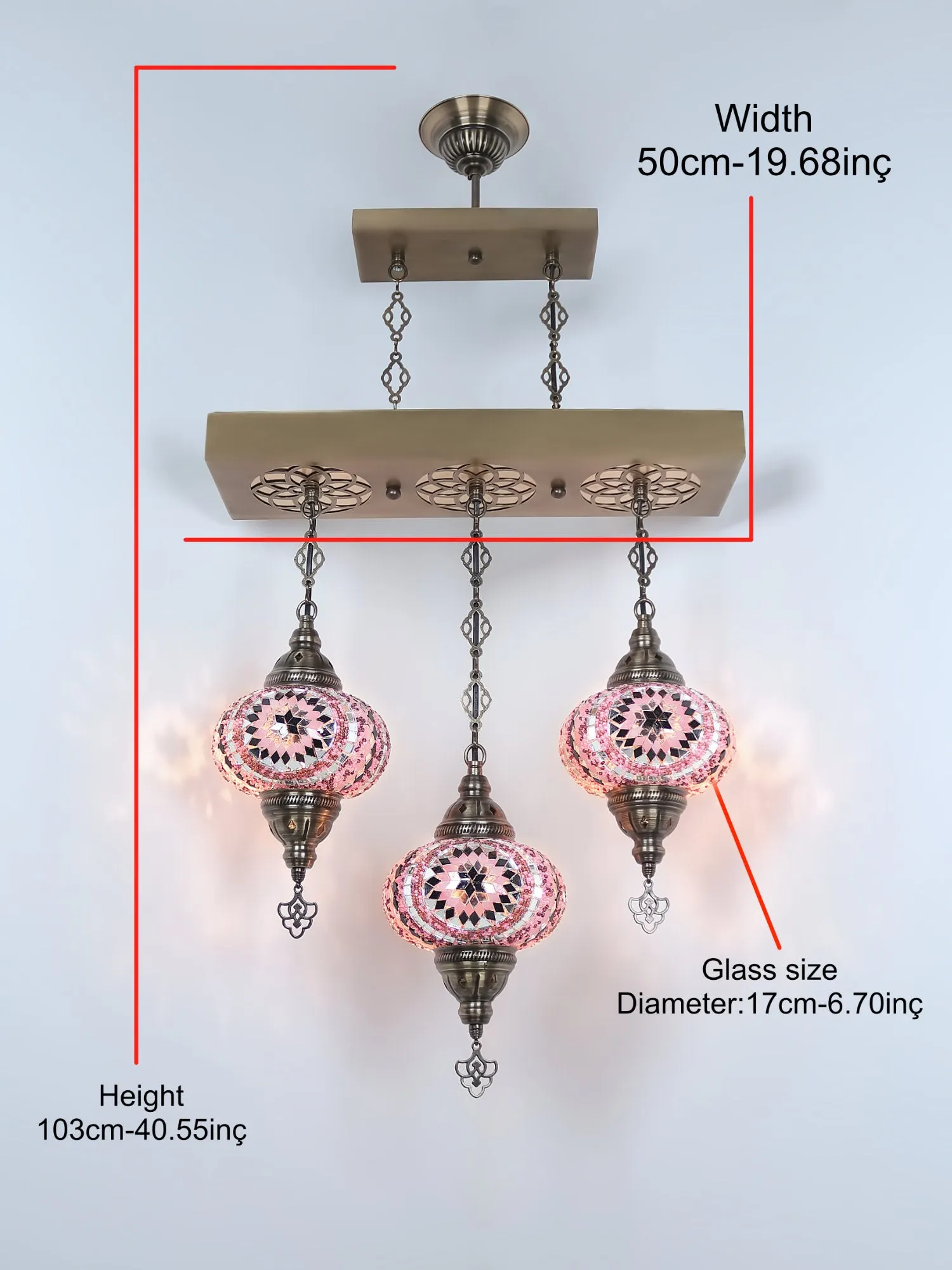 Turkish 3 Globes Mosaic Glass Chandelier Lights