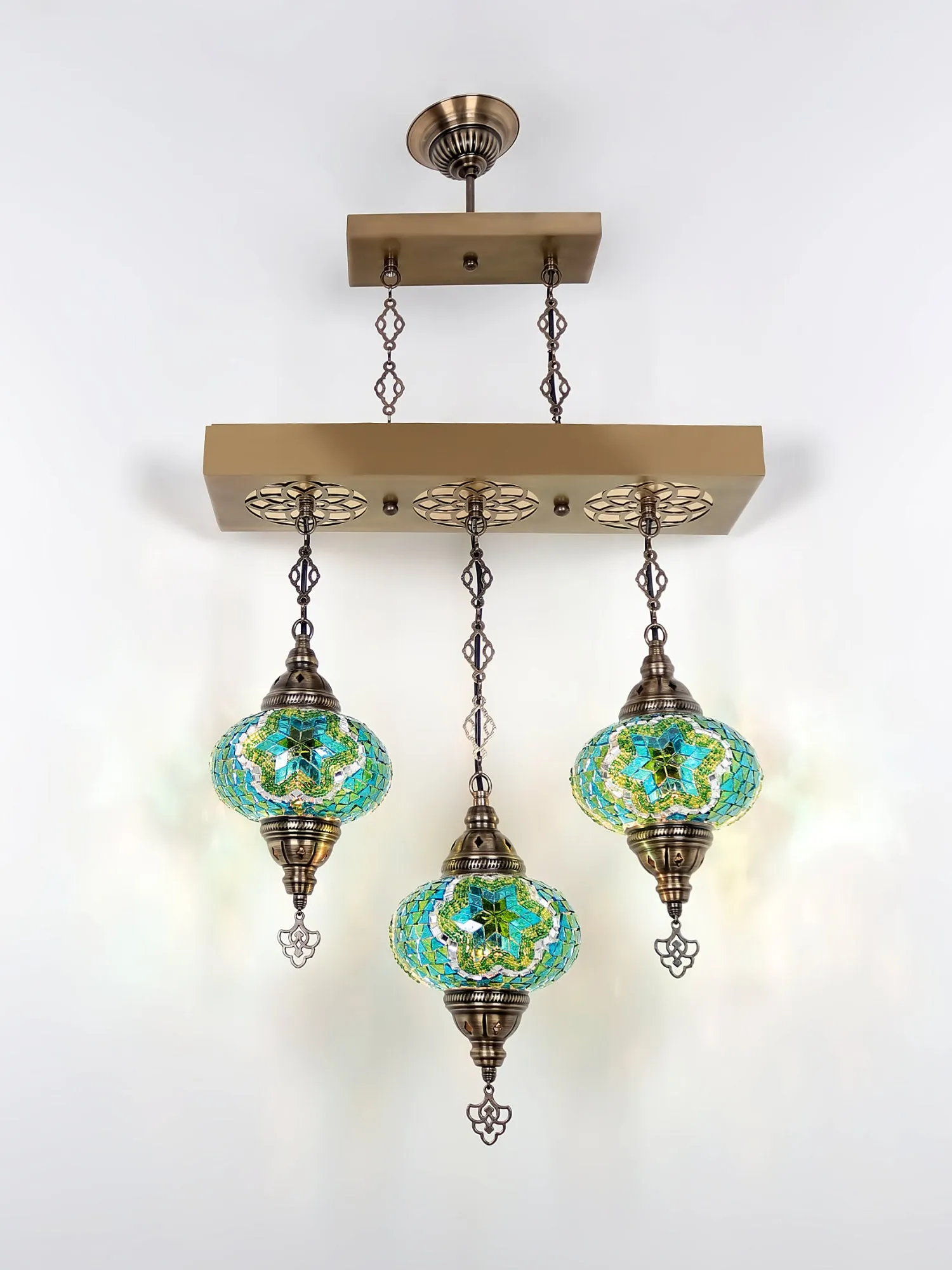 Turkish 3 Globes Mosaic Glass Chandelier Lights