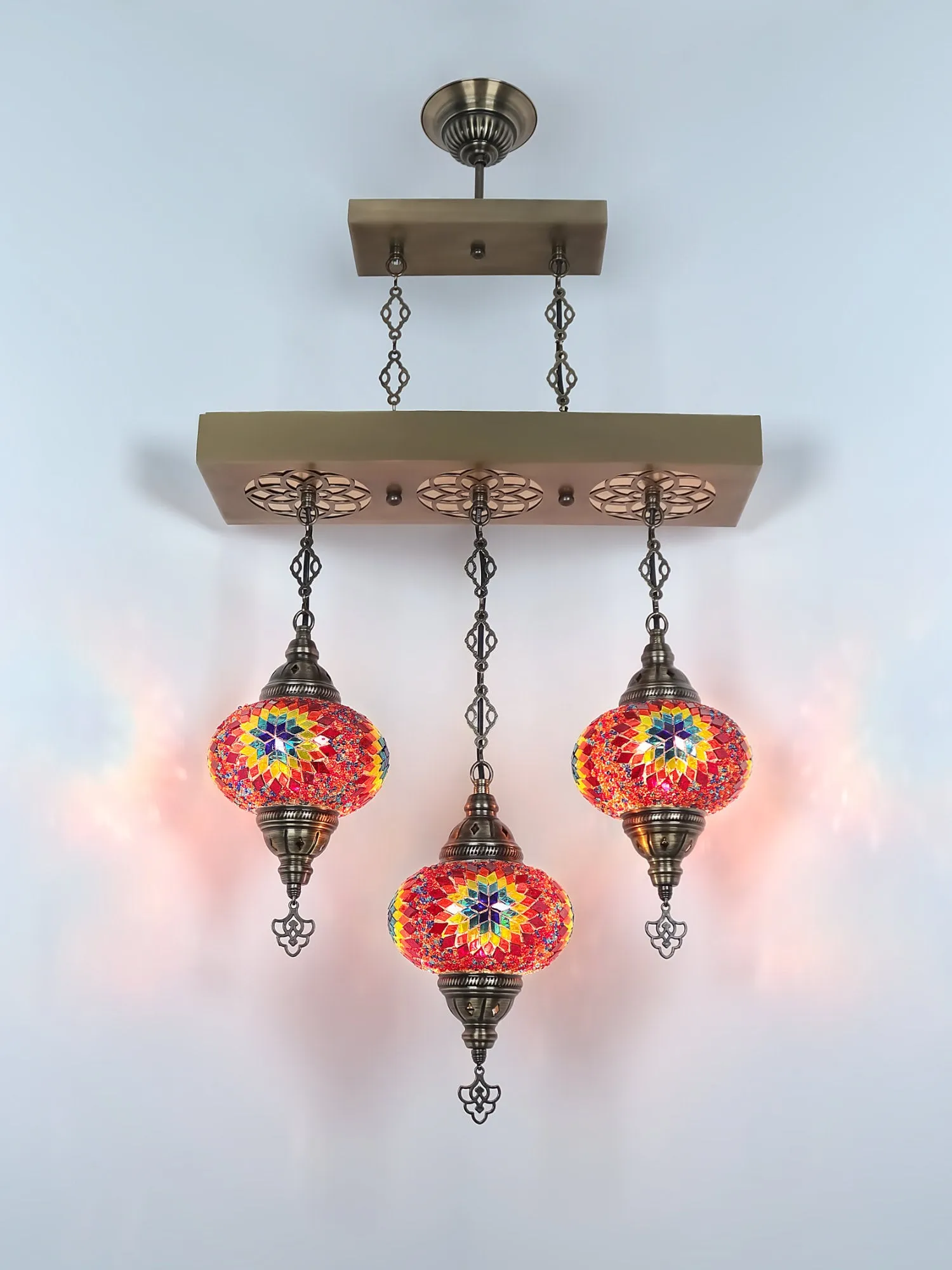 Turkish 3 Globes Mosaic Glass Chandelier Lights