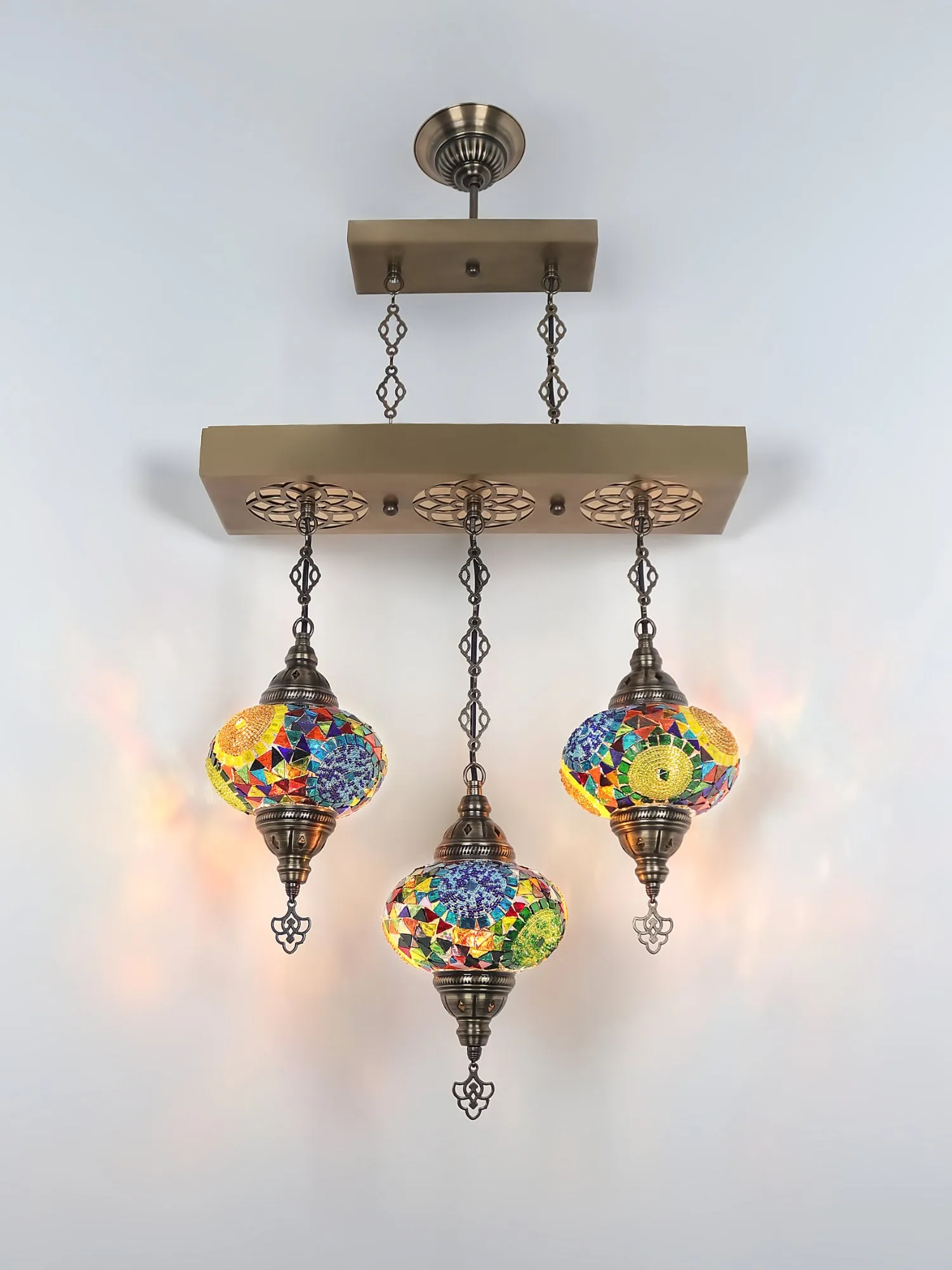 Turkish 3 Globes Mosaic Glass Chandelier Lights