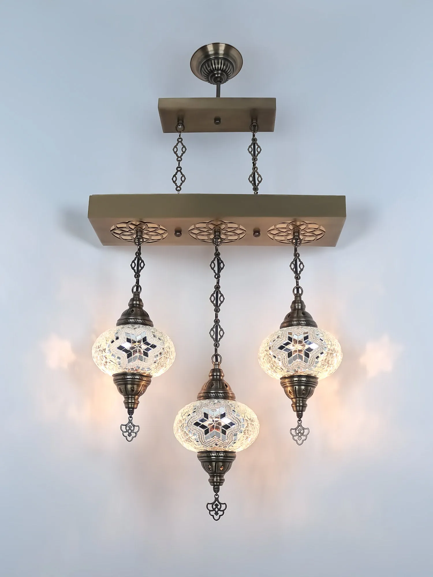 Turkish 3 Globes Mosaic Glass Chandelier Lights